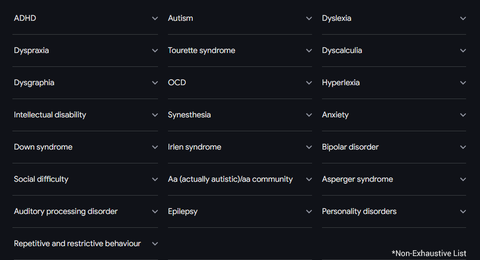 Types of neurodivergent conditions